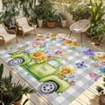 thumbnail image 1 of Easter Truck Outdoor Rug for Patio/Deck/Porch, Non-Slip Large Area Rug 3 x 5 Ft, Spring Floral Eggs Butterflies Leaves Gray Plaid Indoor Outdoor Rugs Washable Area Rugs, Camping Rug Carpet Runner, 1 of 8
