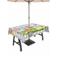 thumbnail image 1 of Easter Truck Outdoor Tablecloth - 60x120 Inch Rectangle Dining Table Cover, Spring Floral Eggs Butterflies Leaves Gray Plaid Waterproof Outdoor Table Cloth with Umbrella Hole & Zipper for Patio, 1 of 7