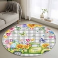 thumbnail image 1 of Easter Truck Round Area Rug 3Ft Washable Small Circle Rugs for Kitchen Entryway, Spring Floral Eggs Butterflies Leaves Gray Plaid Non-Slip Carpet Floor Mats Indoor Outdoor Carpet Runner Home Decor, 1 of 8