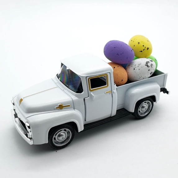 Kiewfjdk Easter Truck Toy & Decor, 1:32 Scale Mini Metal Pickup with Colorful Eggs, Kids 3+ Friendly Play Toy Metal Trucks, Easter Decoration for Home Shelf & Festive Holiday Displays (White)