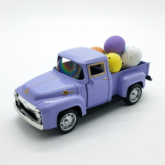 Easter Truck Toy & Decor – 1:32 Scale Mini Pickup with Colorful Eggs | 3+ Age Kid-Friendly Play Toy | Metal Truck Decorations | Easter Holiday Decor for Home, Shelf & Festive Displays (Purple)