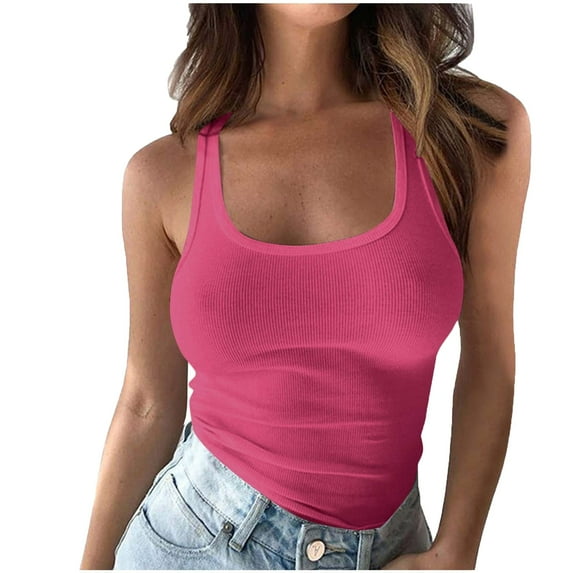 Easter Tshirt, Built In Bra Casual Square Neck Sleeveless Workout Athletic Crop Elastic Tank Tops Womens White Tshirts For Cowgirl Outfits Women Tank Top Ladies Tops Tunic (S, Hot Pink) ZMTing