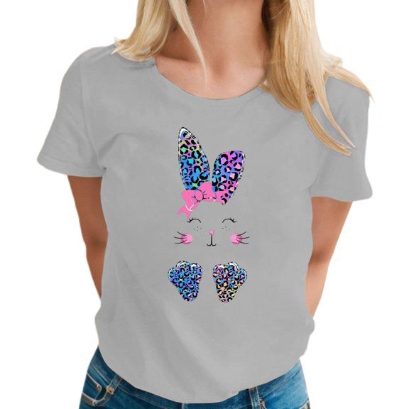 Easter Tshirts for Women Cute Bunny Short Sleeve Crewneck Happy Easter Shirt for Holiday Party Celebration