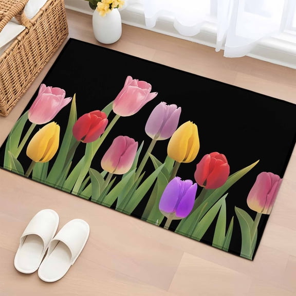 Easter Tulip Entryway Rug 2'x3' Non Slip Front Door Mats, Spring Watercolor Country Flower Plant Entrance Rugs Indoor Outdoor Carpet, Washable Floor Mats Small Area Rug for Bedroom Kitchen