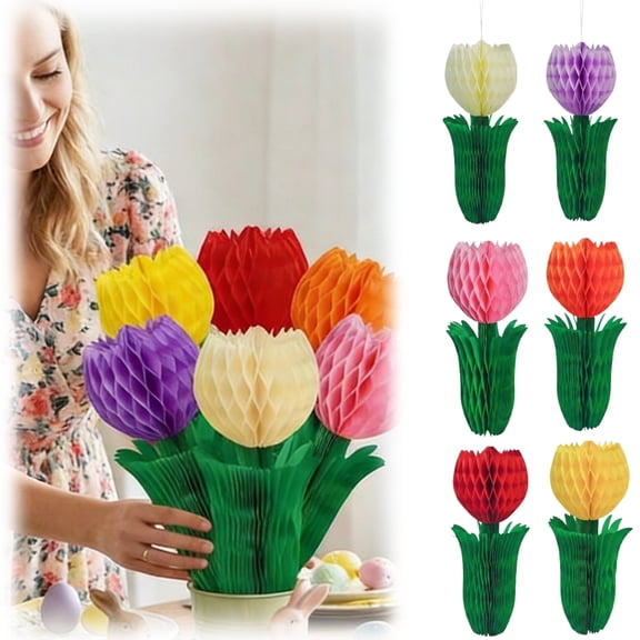 Easter Tulip Paper Flower Honeycomb Centerpieces for Table Spring Party Decorations for Table Pastel Tulip Mothers Day Decoration, Floral Centerpieces for Easter Party Birthday Tea Party,D