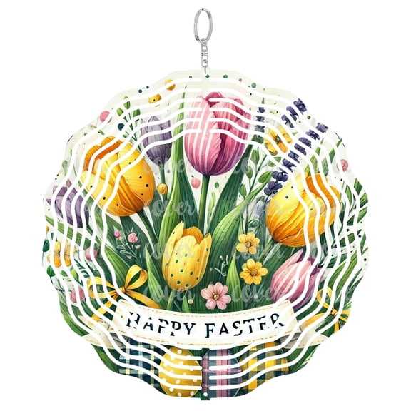 Easter Tulip Wind Spinner Metal Outdoor Decor Spring Garden Multicolored