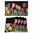thumbnail image 1 of Easter Tulips Placemats Set&nbsp;of 1 Colorful Flowers Leaves Plant Black Background Heat Insulation Washable Place Mats, Rustic Non-Slip Table Mats for Dining Table Party Kitchen Decor,13x19 Inch, 1 of 9