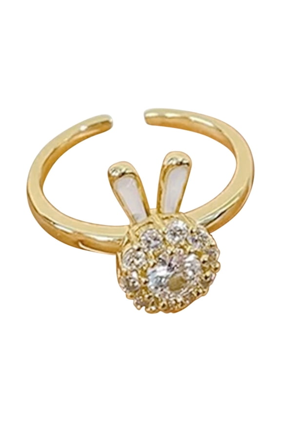 Easter Turn Ring Rotatable Zircon Open Ring Anxiety Ring Rabbit Design Spinner Stress Relief Jewelry Gift