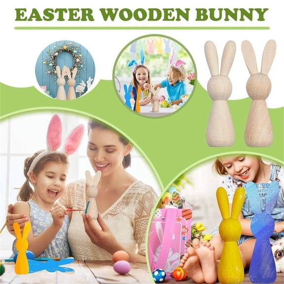 Easter Unfinished Wooden Bunny Dolls DIY Easter Peg Dolls Rabbit Figurines Natural Blank Animal Figures Graffiti Toys for Crafts Easter Spring Home Decor