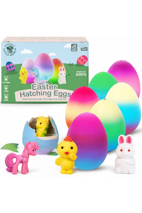 Easter Unicorn Hatching Eggs, 6 Pack Pre-Filled Easter Egg Toys, Surprise Growing Unicorn Chicken & Bunny Egg Toy, Easter Basket Stuffers for Kids 3+