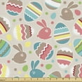 thumbnail image 1 of Ambesonne Easter Fabric by the Yard Upholstery, Cartoon Bunnies Dots, 5 Yards, Multicolor, 1 of 4
