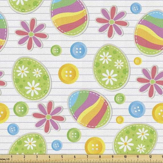 Ambesonne Easter Fabric by the Yard Upholstery, Patchwork Style Colorful, 10 Yards, Multicolor