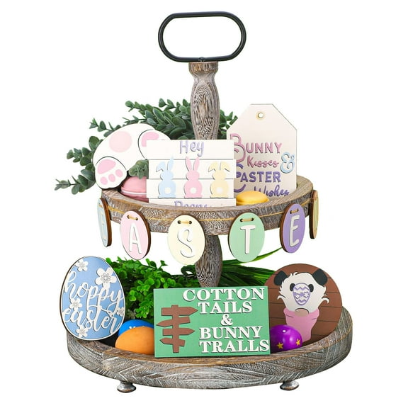 Easter , Valentine's Day, Birthday gifts for Friends, Family, Tiered Tray Decor Wooden Bunny Egg Tiered Tray Items for Festivals Home Farmhouse Kitchen Decorations