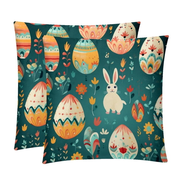 Easter Velvet Decorative Throw Pillow Covers Set of 2 with Unique Patterns - Available in 16x16, 18x18, and 20x20 Inches for Various Occasions - Pillow Inserts Included