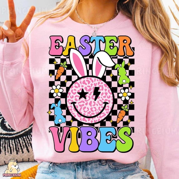 Easter Vibes Rainbow Bunny Sweatshirt, Coquette Bunny Sweatshirt, Easter Glitter Brushstroke Sweatshirt, Happy Easter Sweatshirt