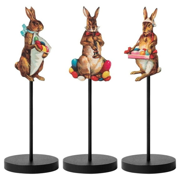 Easter Vintage Bunny Old Style Wooden Table Decoration Victorian Style 3Pcs