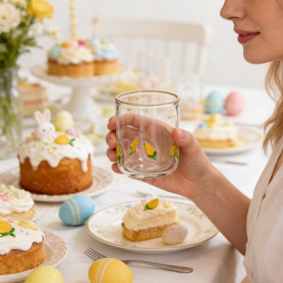 Easter Vintage Lemon Print Glass ,Food-grade Glass Sturdy Materials,Multipurpose Beverage Container For Homes,Suitable For Easter Spring Kitchen Dining And Gifting,Party Supplies