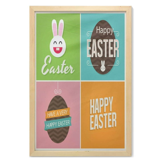 Easter Wall Art with Frame, Checkered Squares Pattern with Colorful Digital Designs Simplistic Minimalist Image, Printed Fabric Poster for Bathroom Living Room, 23" x 35", Multicolor, by Ambesonne