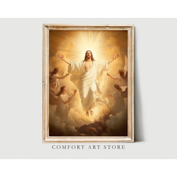 Easter Wall Art Resurrection Jesus Easter Printable Vintage Christian Painting Easter Print Jesus Christ Risen Lds Bible Decor Empty Tomb, F365, Stretched Canvas Size 12x18