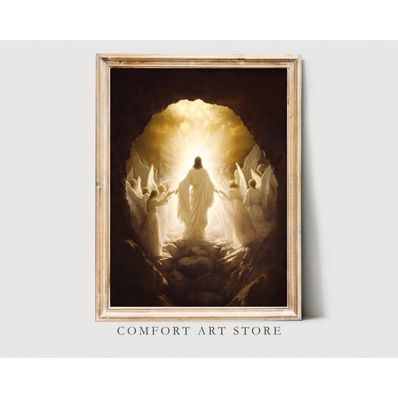Easter Wall Art Resurrection Jesus Easter Printable Vintage Christian Painting Easter Print Jesus Christ Risen Lds Bible Decor Empty Tomb, Stretched Canvas Size 12x18