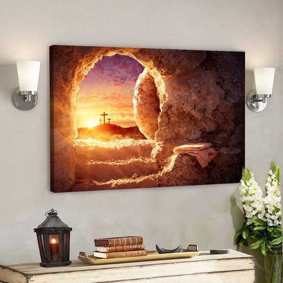 Easter Wall Art - He Is Risen Canvas - Empty Tomb Wall Art - Easter Art - Jesus Home Decor- Jesus Canvas Painting - Jesus Canvas- God Canvas, Stretched Canvas Size 12x18
