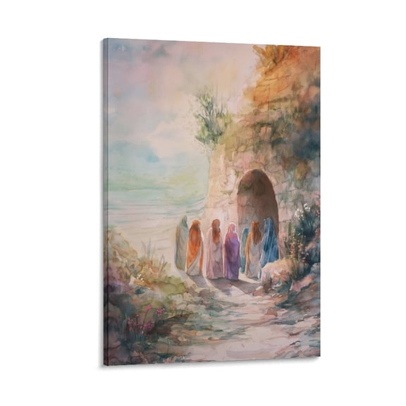 Easter Wall Art - Women at Jesus' Empty Tomb Watercolor Poster - He Is Risen Canvas Print Gifts Canvas Painting Poster Wall Art Decorative Picture Prints Modern Decor 20x30inch(50x75cm)