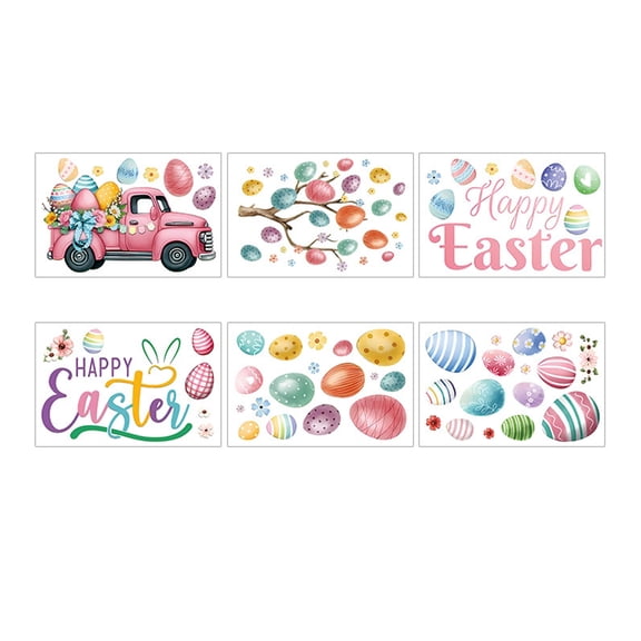 Easter Wall Decals Set – 6 Sheets Happy Easter Egg & Spring Flower Stickers for Windows, Doors, Walls, Offices, Classrooms & Party Decor