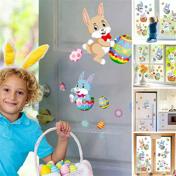 Easter Wall Stickers under $5! Yrmaups Easter Window Clings, Bunny Egg Wall Decals, Removable Window Stickers, Spring Home Decor, PVC Window Cling Decor, Living Room Window Sticker, Party Decor