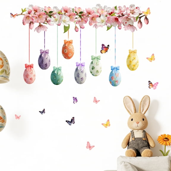 Easter Wall Stickers Bunny Rabbit Egg Daisy Wall Decals Room Mural Stickers for Spring Party Home Nursery Decor,A