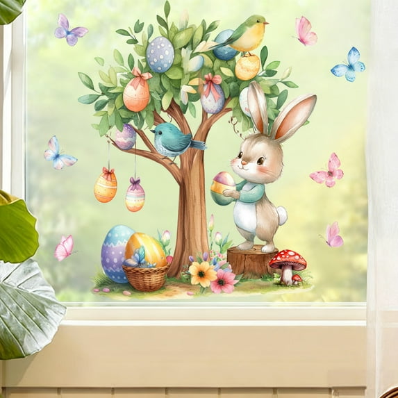 Wall Stickers Holiday Window Clings Removable Vinyl Decals for Home School Office 2026 Spring Party Decorations Self-Adhesive Festive DIY Mural Art