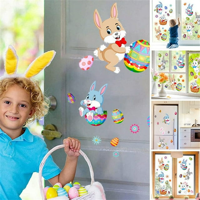 Easter Wall Stickers Rabbit Eggs Stickers Living Room Window Decoration