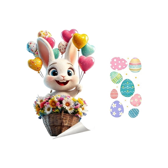 Easter Wall decorations, Window decals for Glass Windows, Cute Bunny 10X14 in Motifs, Removable Vinyl Clings, Entryway Living Room Accents, 1 Pc
