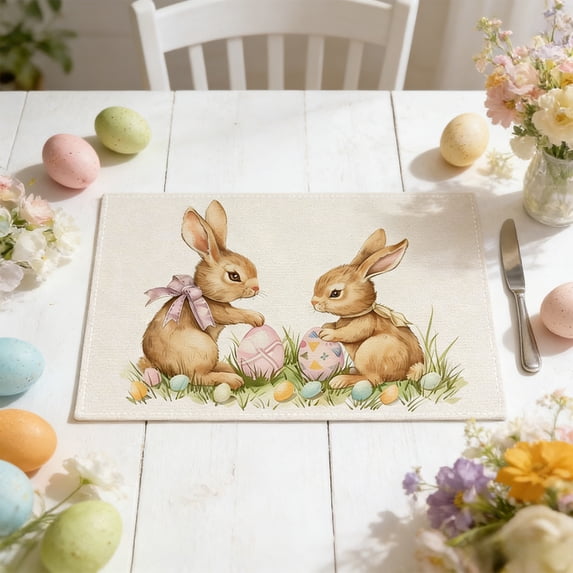 Easter Washable Placemats, Insulation Dining Table Mats, Western Style Restaurant Table Placemats, Easter Holiday Kitchen Table Decor, Heat Resistant Home Dining Table Insulation Pads, 18*11.8in, C