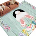 thumbnail image 1 of Easter Washable Rug 5x8 Area Rugs for Living Room, Turquoise Bunny Eggs Spring Floral Wooden Large Bedroom Rug Soft Non-Slip Low Pile Floor Carpet for Dining Room Kitchen Office Laundry Nursery, 1 of 1