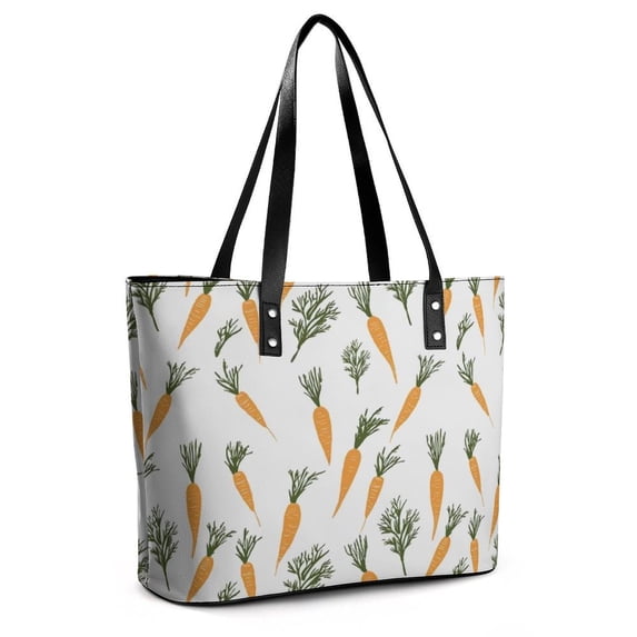 Easter Watercolor Carrot Hand Drawn Woman Leather Handbags Large Tote Bag Fashion Portable Handbags With Zipper