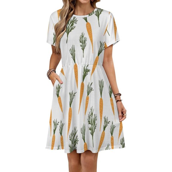 Easter Watercolor Carrot Hand Drawn Women's Dress Short Sleeve Summer Sundress Summer Women Clothes
