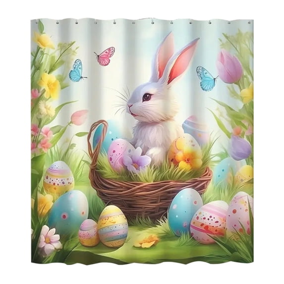 Easter Waterproof Shower Curtain with 12 Hooks, No-Drill Bath Linen, Reinforced Hanging Holes, Vibrant Fashion Prints for Bathroom Decor, Hotel-Grade for Home Use