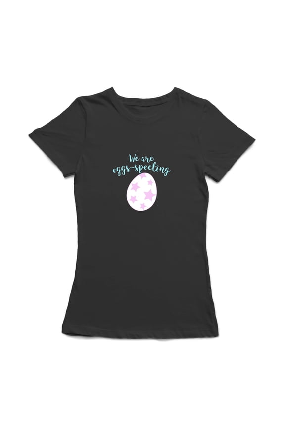 Easter We Are Egg-specting Maternity Graphic Women Black T-Shirt, Female x-Large