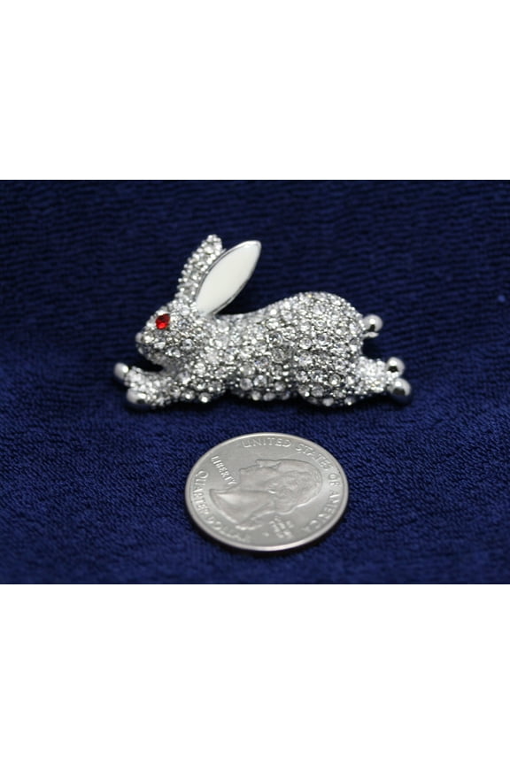 Easter Weiss Bunny Rabbit Rhinestone Brooch Pin, Crystal Easter Bunny, Rabbit Pin