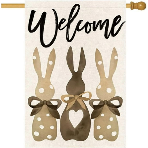 Easter Welcome Bunny 28x40 Double Sided for Outside Polka Dot Rabbit with Bow Spring Large Garden flag Outdoor Easter Farmhouse Decorations 10-b28