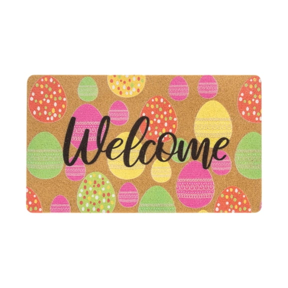 Easter Welcome Door-Mat Outdoor Entrance - Happy Easter Non-Slip Front Door Artificial Coir-Mat 15.7x23.6 Inch (Easter-Eggs)