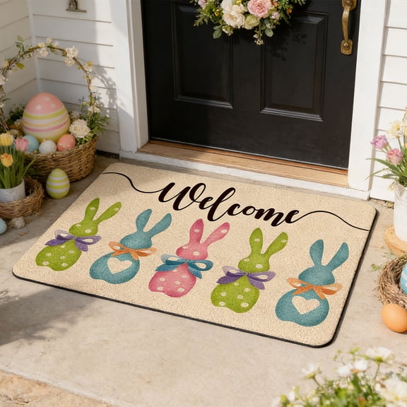 Easter Welcome Doormat, 15.7x23.6 Inch Absorbent Non Slip Front Door Mat, Spring Holiday Entryway Rug, Indoor Outdoor Decorative Welcome Carpet