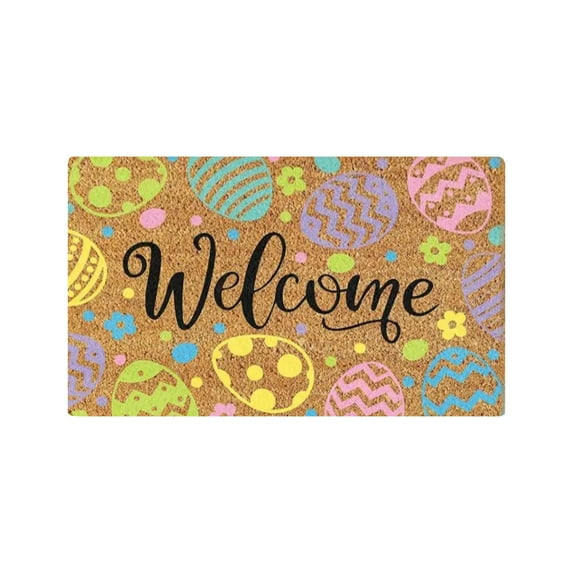 Easter Welcome Doormat – 23.6x15.7in Non-Slip Indoor/Outdoor Front Porch Mat with Easter Egg Design for Home Entrance Holiday Décor