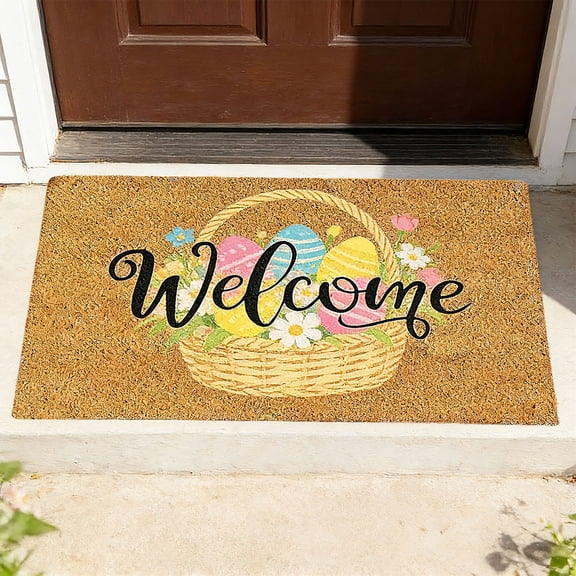 Easter Welcome Doormat, Non-Slip Easter Egg Bunny Door Mat for Front Porch, Holiday Entryway Decor