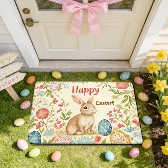 Easter Welcome Doormat Outdoor Entrance,Happy Easter Door Mat Easter Eggs Bunny Doormat Indoor Outdoor Entrance Floor Rug Non Slip Spring Easter Decor Welcome Mats Greeting Party Decorations ,40x60cm