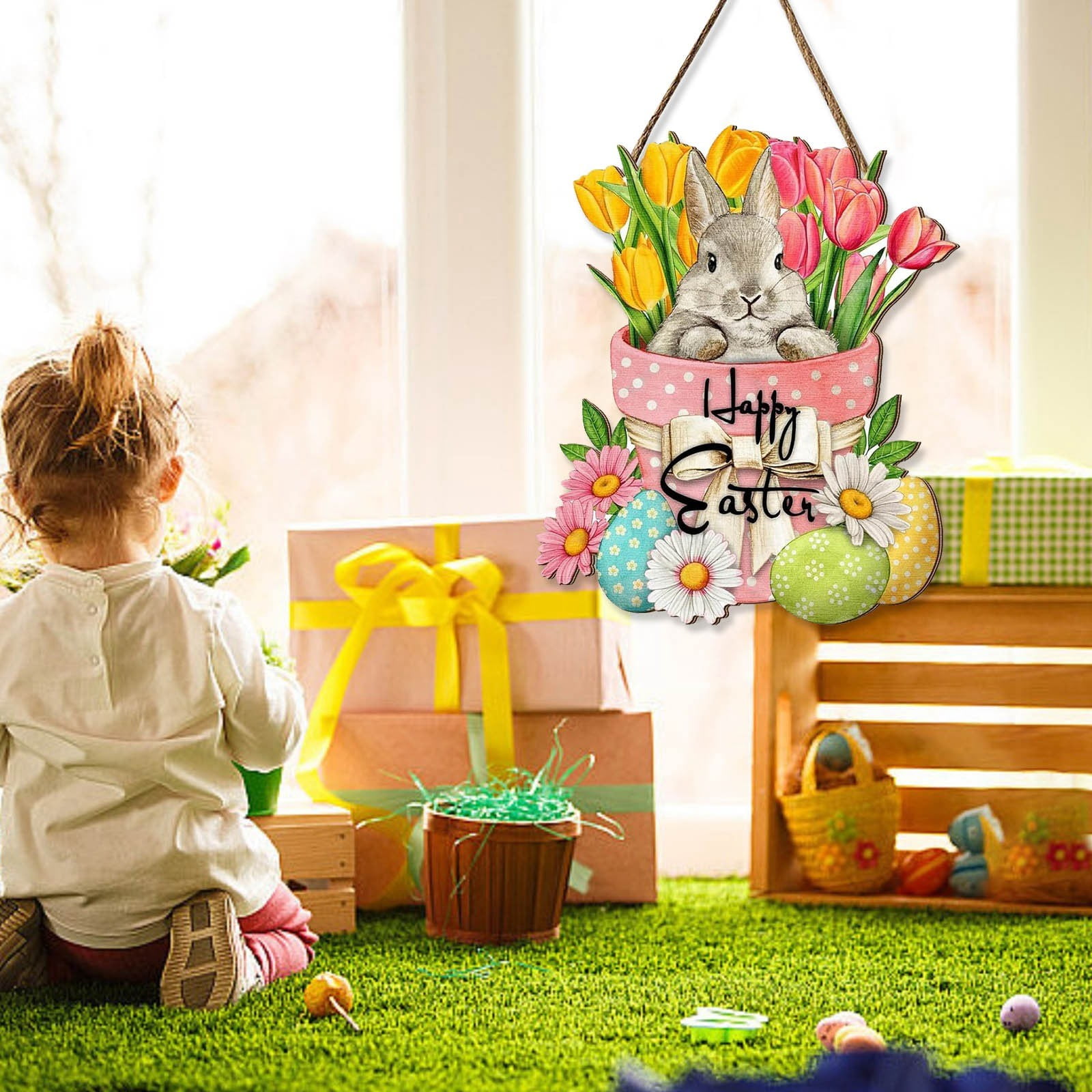 Easter Welcome Flower Door Sign Sign Easter Front Door Decoration