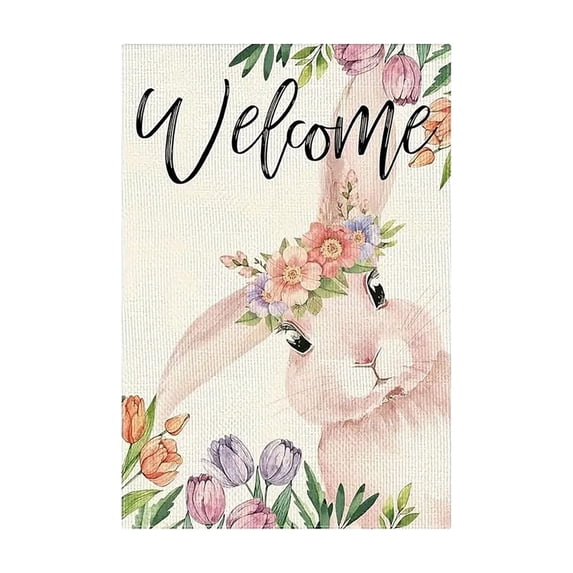 Easter Welcome Garden Flag 12x18 Inch Vertical Double Sided Spring Easter Bunny Eggs Small Flags Farmhouse Outside Decoration for Yard (B)