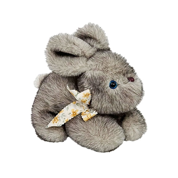 Easter White Bunny with Grey Ears Plush, Spring Rabbit Stuffed Animal Doll, Farmhouse Table Centerpiece Decor, Cute Fluffy Ornament for Mantel Shelf, Easter Gifts for K-ids Easter Decorations