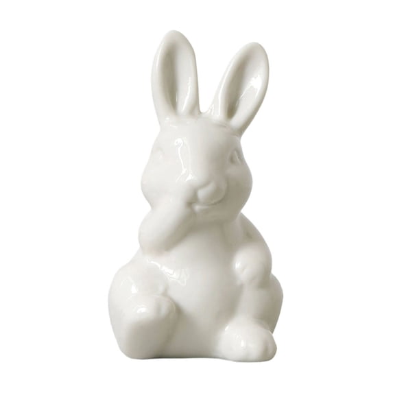Easter White Ceramic Bunny Figurine - Mini Cute Rabbit Statue, Festive Spring Easter Decor for Living Room, Bedroom & Home Tabletop Decoration