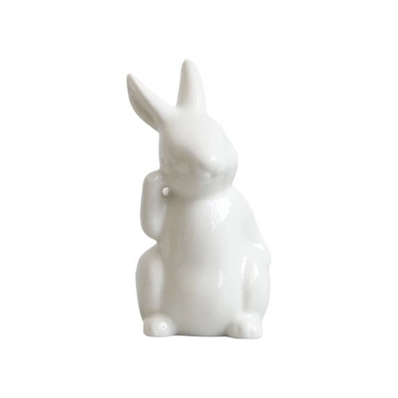 Easter White Ceramic Bunny Figurine - Mini Cute Rabbit Statue, Festive Spring Easter Decor for Living Room, Bedroom & Home Tabletop Decoration